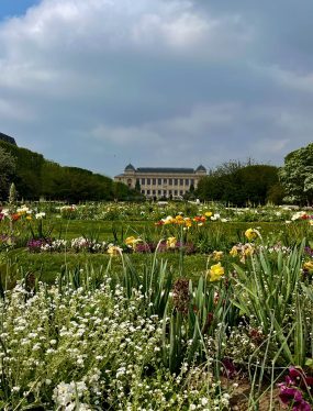 In en rondom de Jardin des Plantes: uitzicht op het gebouw van de Grande Galérie d’Évolution vanuit de Jardin des Plantes